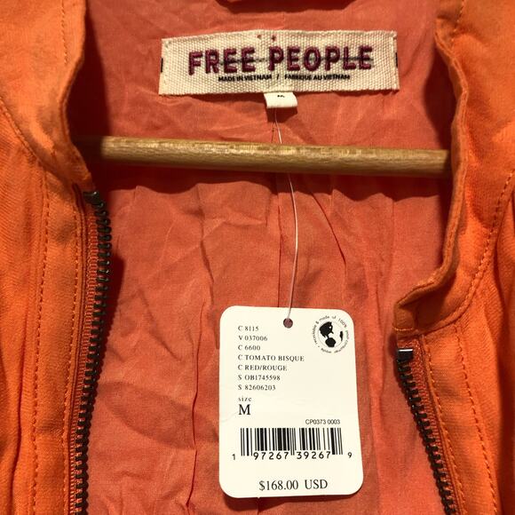 Free People Oversized Viscose Orange Bomber Jacket Size M NWT - Picture 5 of 10
